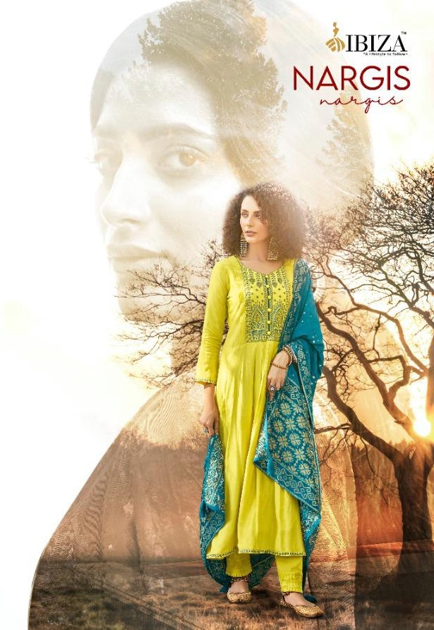 NARGIS BY IBIZA PURE SILK WITH FANCY EMBROIDERY HEAVY STYLISH DRESS MATERIALS IN INDIA