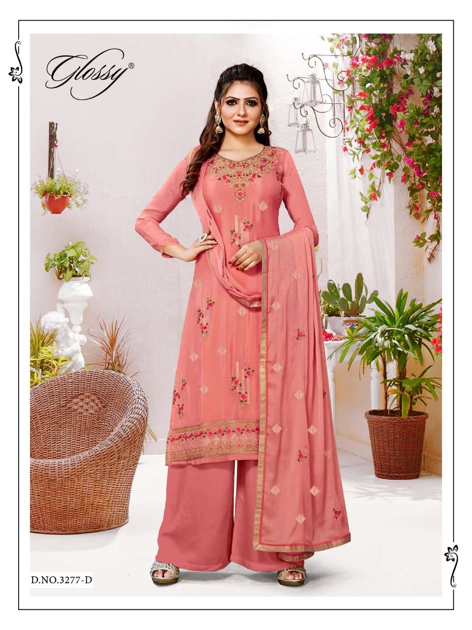 NARGISH BY GLOSSY VISCOSE CHINON EMBROIDERY PAKISTANI SUITS EXPORTER