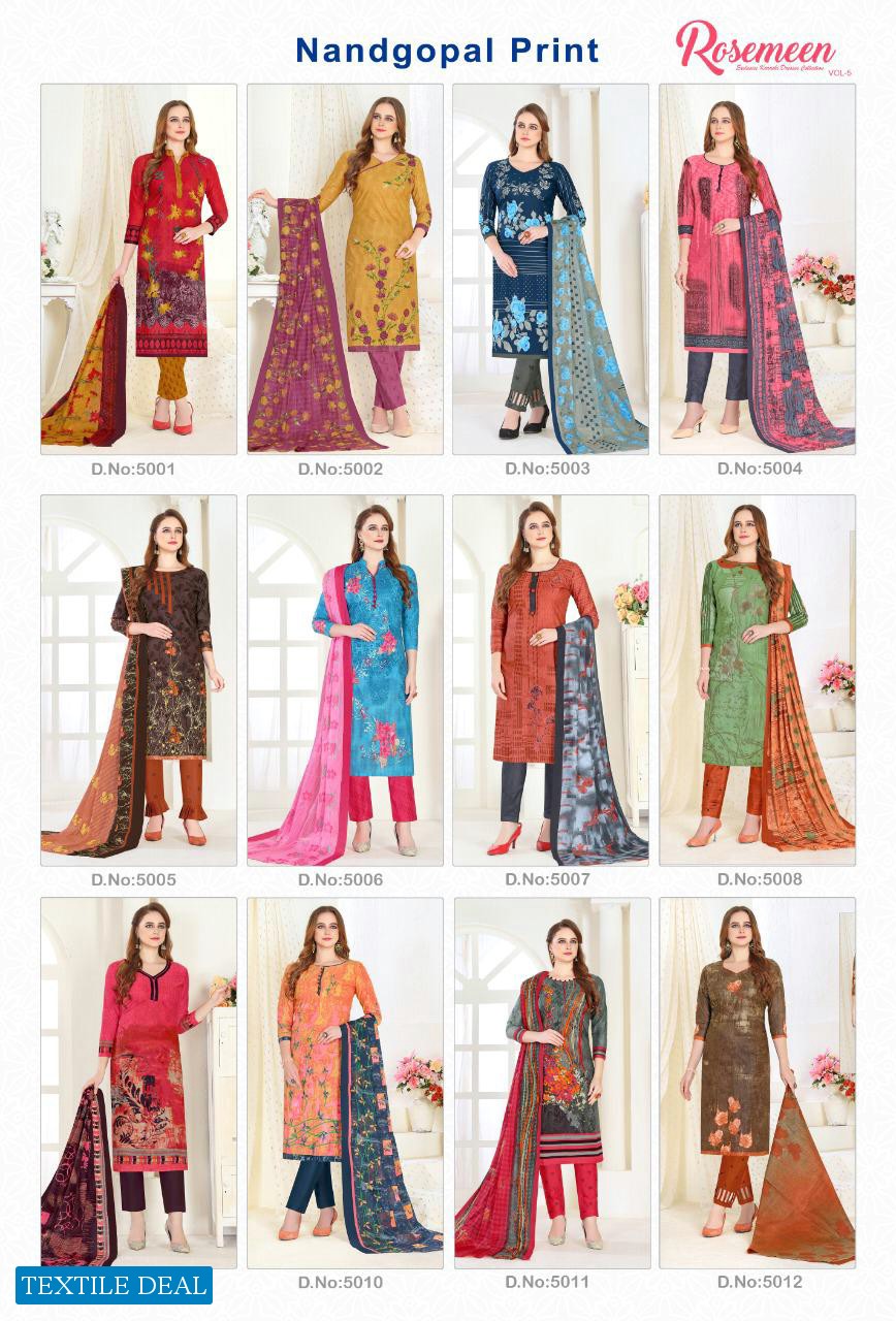 Nandgopal Rosemeen Vol-5 Wholesale Shopping Printed Dress Material