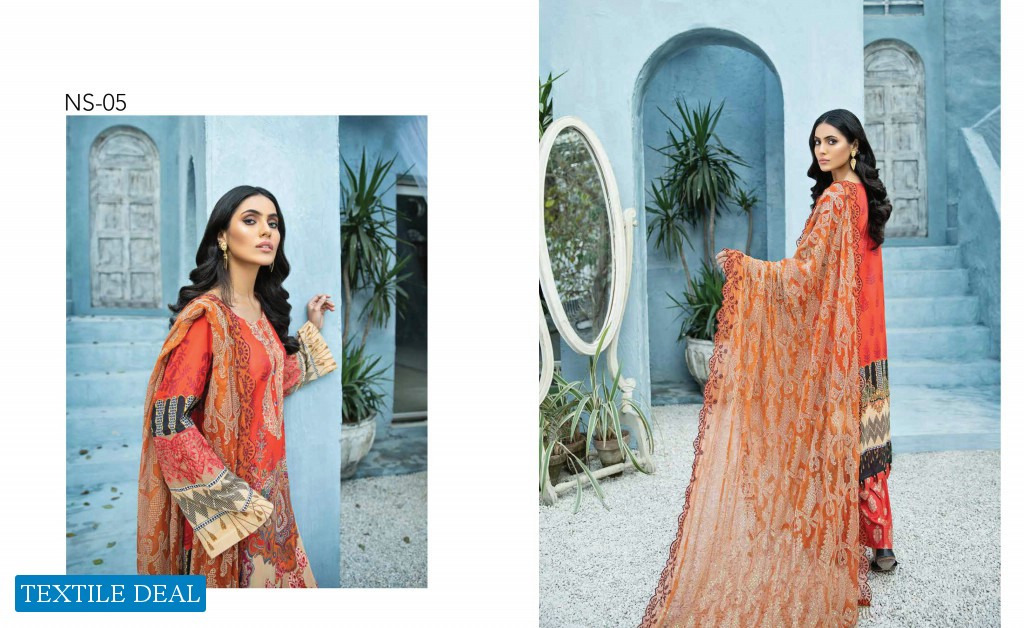 Nureh Swiss Lawn Unstitched Embroidered Chiffon Dupatta Pakistani Dress