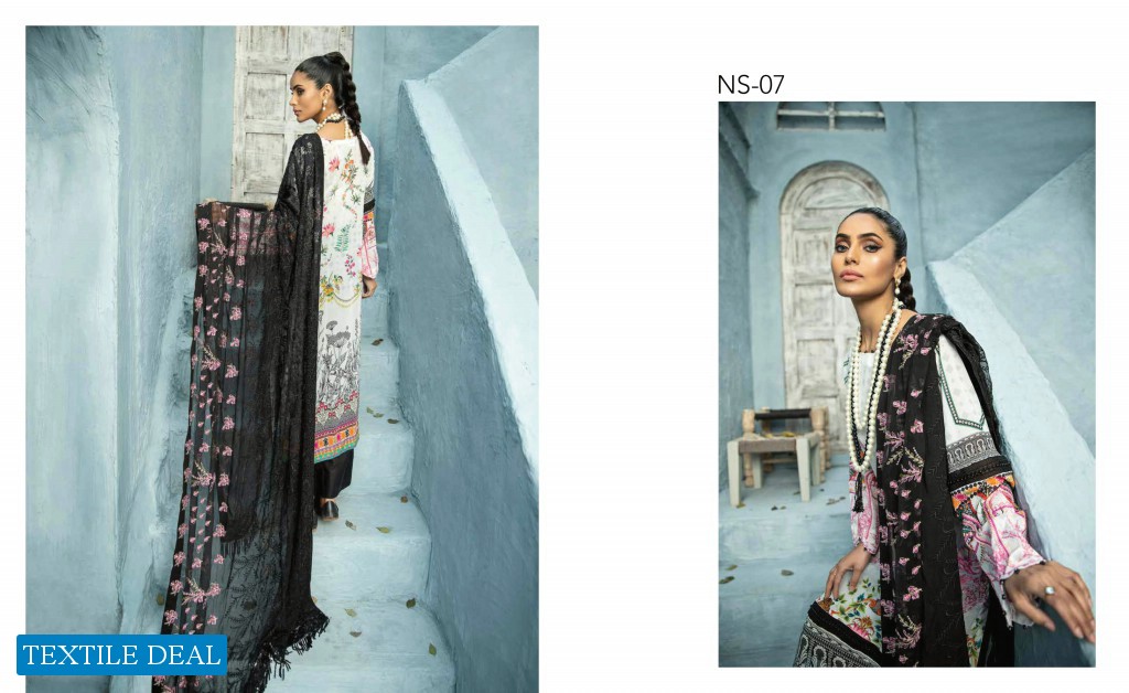 Nureh Swiss Lawn Unstitched Embroidered Chiffon Dupatta Pakistani Dress