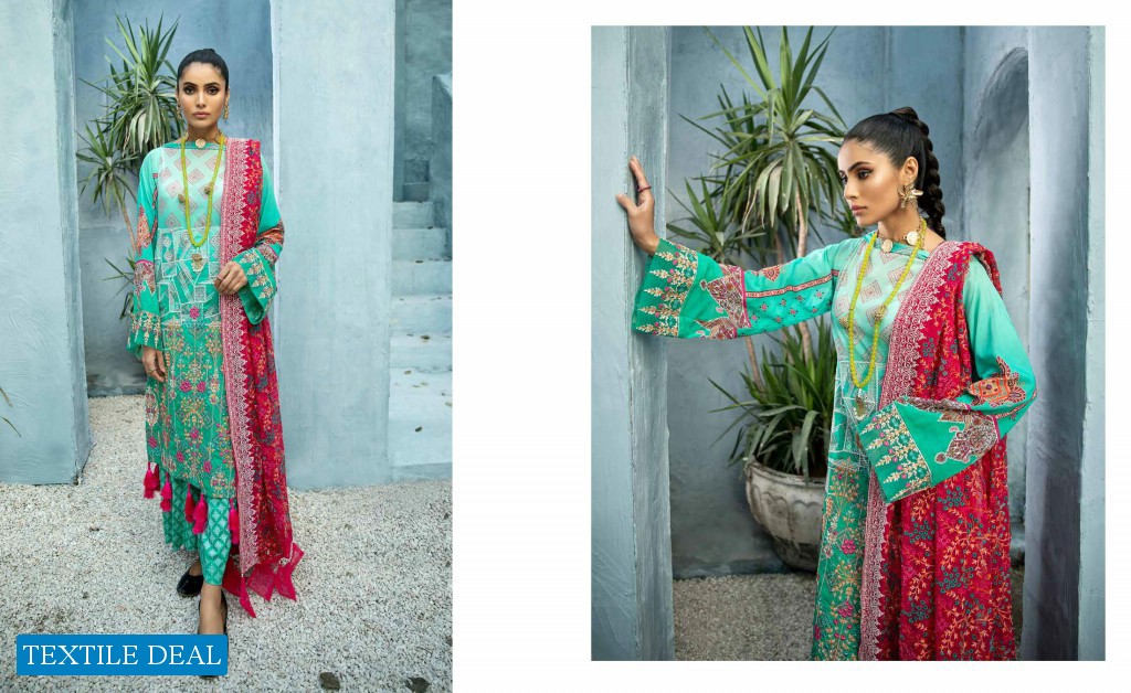 Nureh Swiss Lawn Unstitched Embroidered Chiffon Dupatta Pakistani Dress