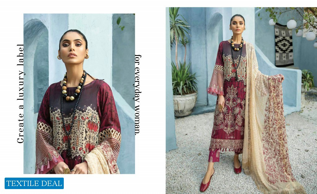 Nureh Swiss Lawn Unstitched Embroidered Chiffon Dupatta Pakistani Dress