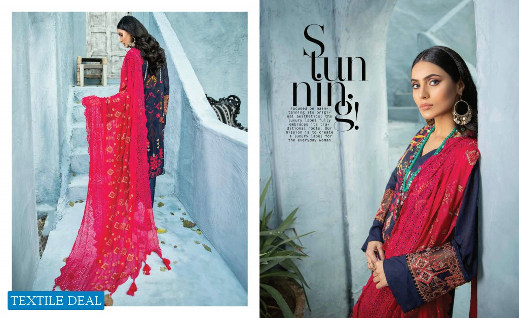 Nureh Swiss Lawn Unstitched Embroidered Chiffon Dupatta Pakistani Dress