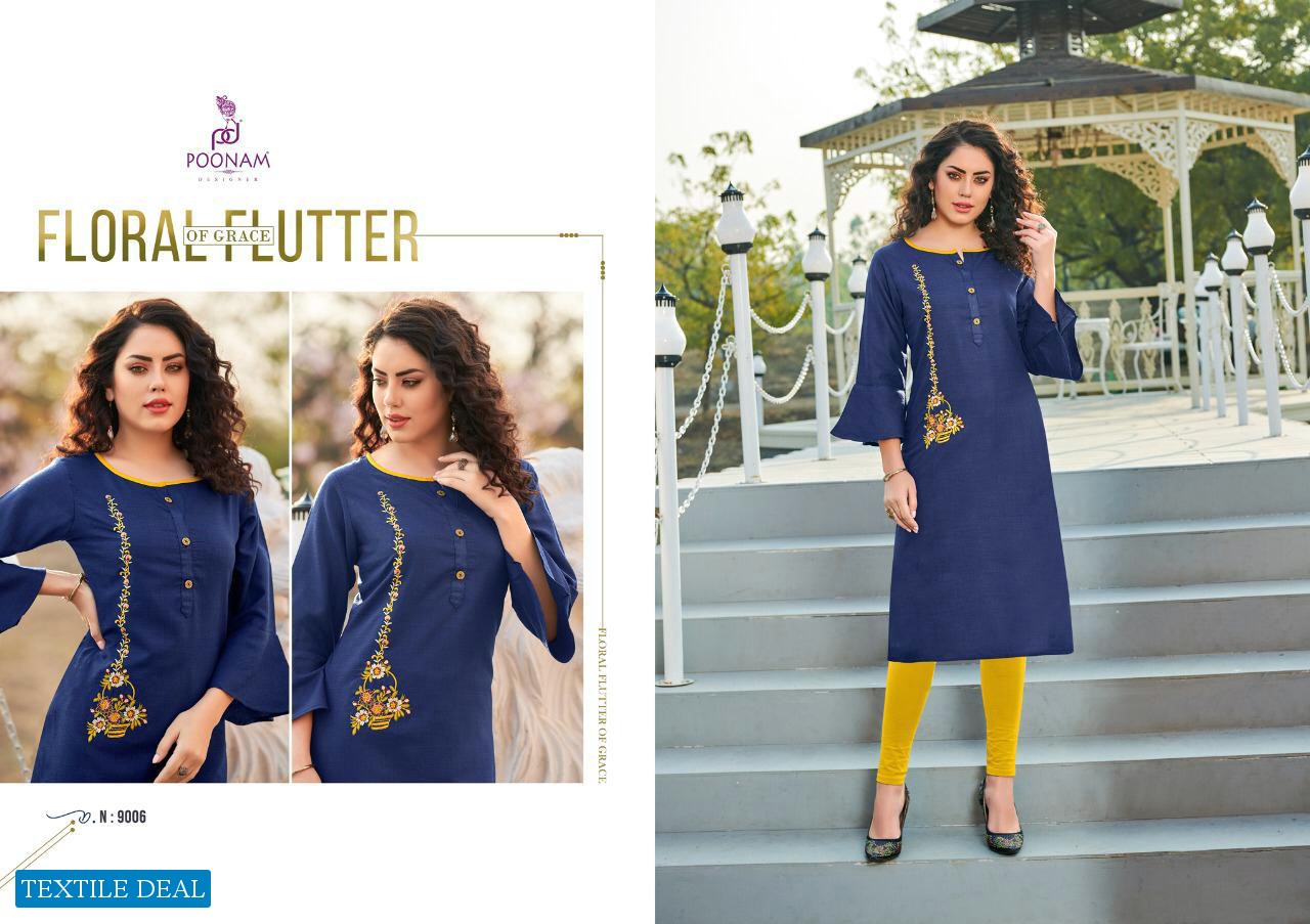 Poonam Diva Vol-9 Wholesale Embroidered Long Tops