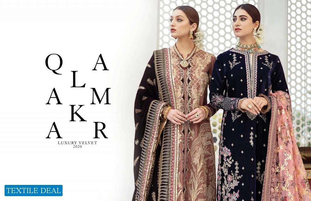 Qalamkar Luxury Velvet 2020 Wholesale Branded Luxury Suits Catalog