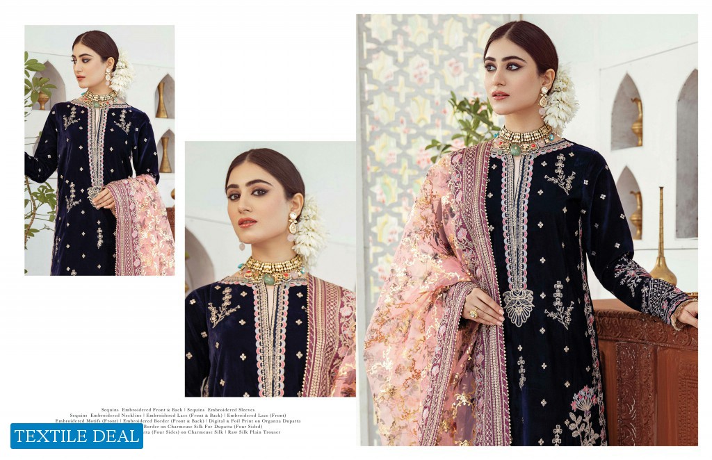 Qalamkar Luxury Velvet 2020 Wholesale Branded Luxury Suits Catalog