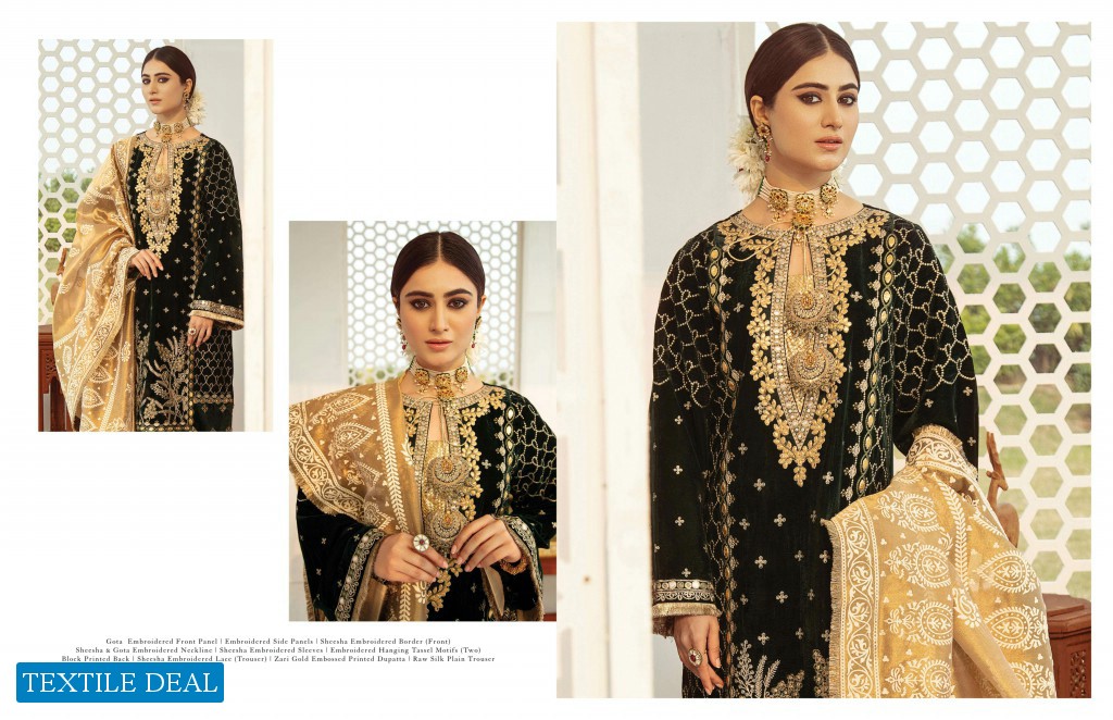 Qalamkar Luxury Velvet 2020 Wholesale Branded Luxury Suits Catalog