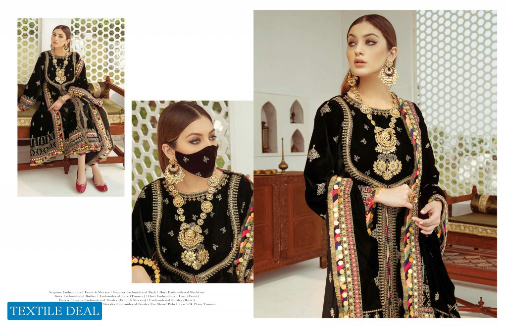 Qalamkar Luxury Velvet 2020 Wholesale Branded Luxury Suits Catalog