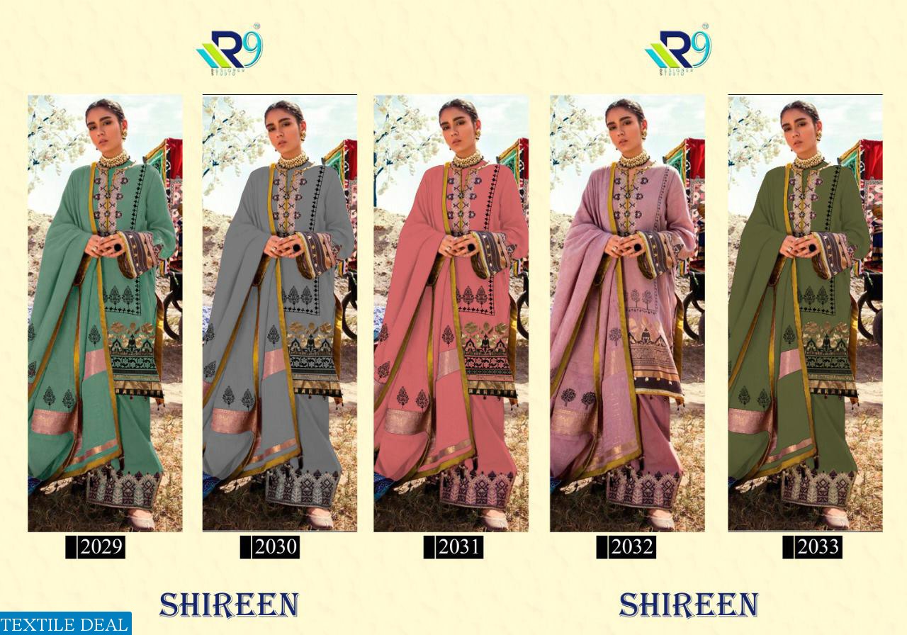 R9 BRAND SHIREEN SATIN COTTON EMBROIDERY WORK SUIT TRADER IN SURAT