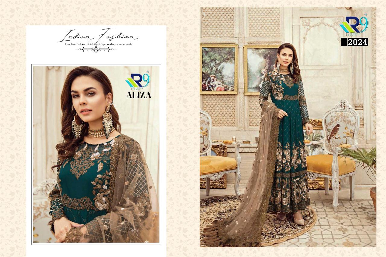 R9 PRESENT ALIZA FAUX GEORGETTE PAKISTANI STYLE SUIT COLLECTION