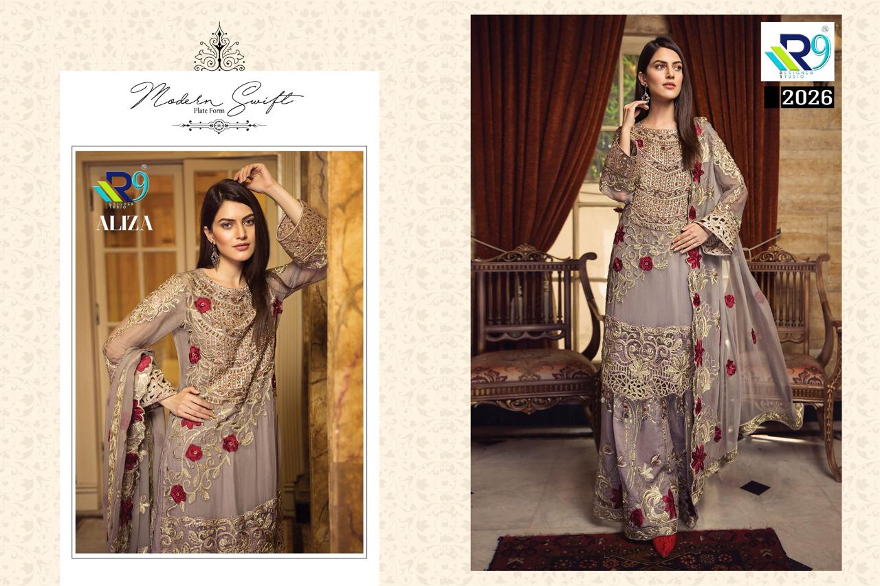 R9 PRESENT ALIZA FAUX GEORGETTE PAKISTANI STYLE SUIT COLLECTION
