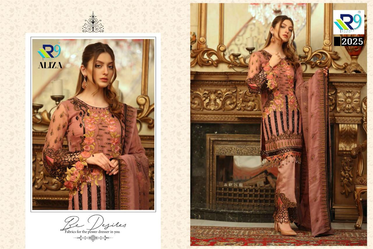 R9 PRESENT ALIZA FAUX GEORGETTE PAKISTANI STYLE SUIT COLLECTION