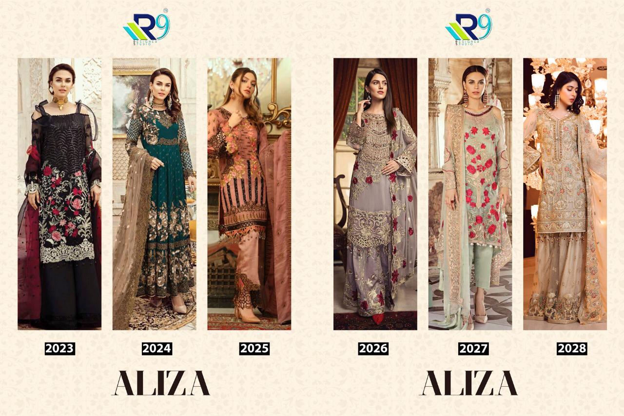 R9 PRESENT ALIZA FAUX GEORGETTE PAKISTANI STYLE SUIT COLLECTION