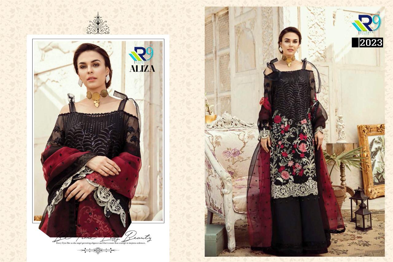 R9 PRESENT ALIZA FAUX GEORGETTE PAKISTANI STYLE SUIT COLLECTION