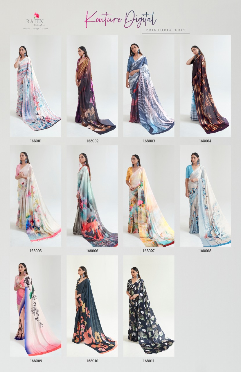 RAJTEX KOUTURE DIGITAL 168001-168011 SERIES JAPAN SATIN DIGITAL PRINTED SAREE