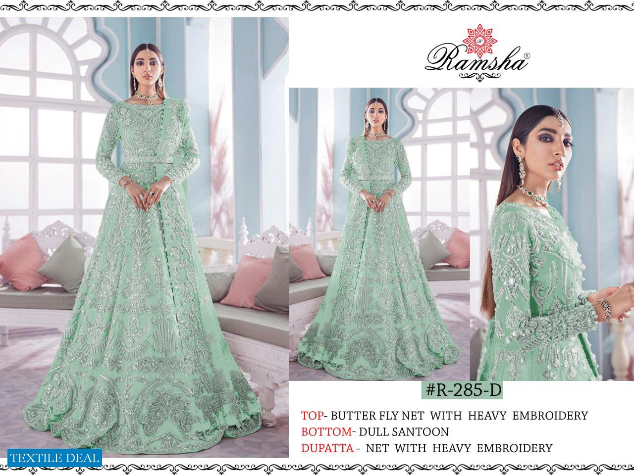 RAMSHA 285 NX NET KALI STYLE EMBROIDERY LONG SUITS