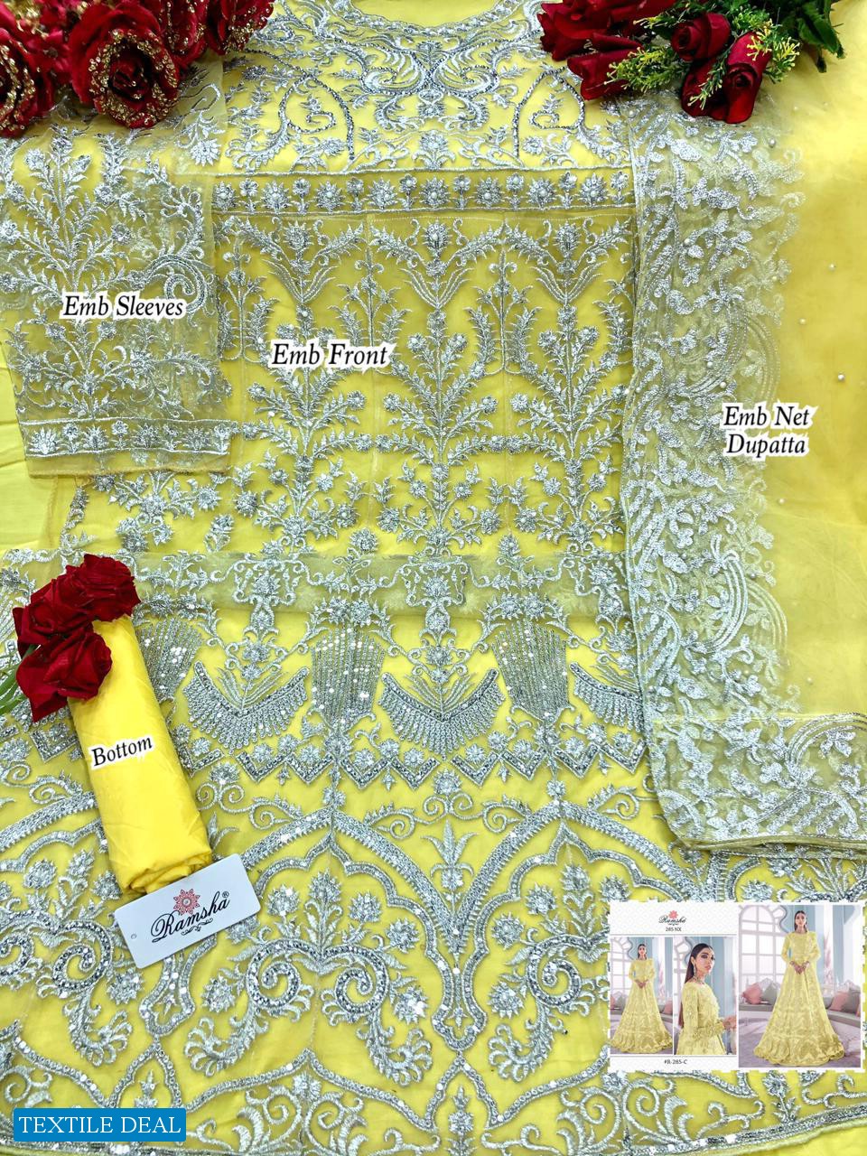 RAMSHA 285 NX NET KALI STYLE EMBROIDERY LONG SUITS