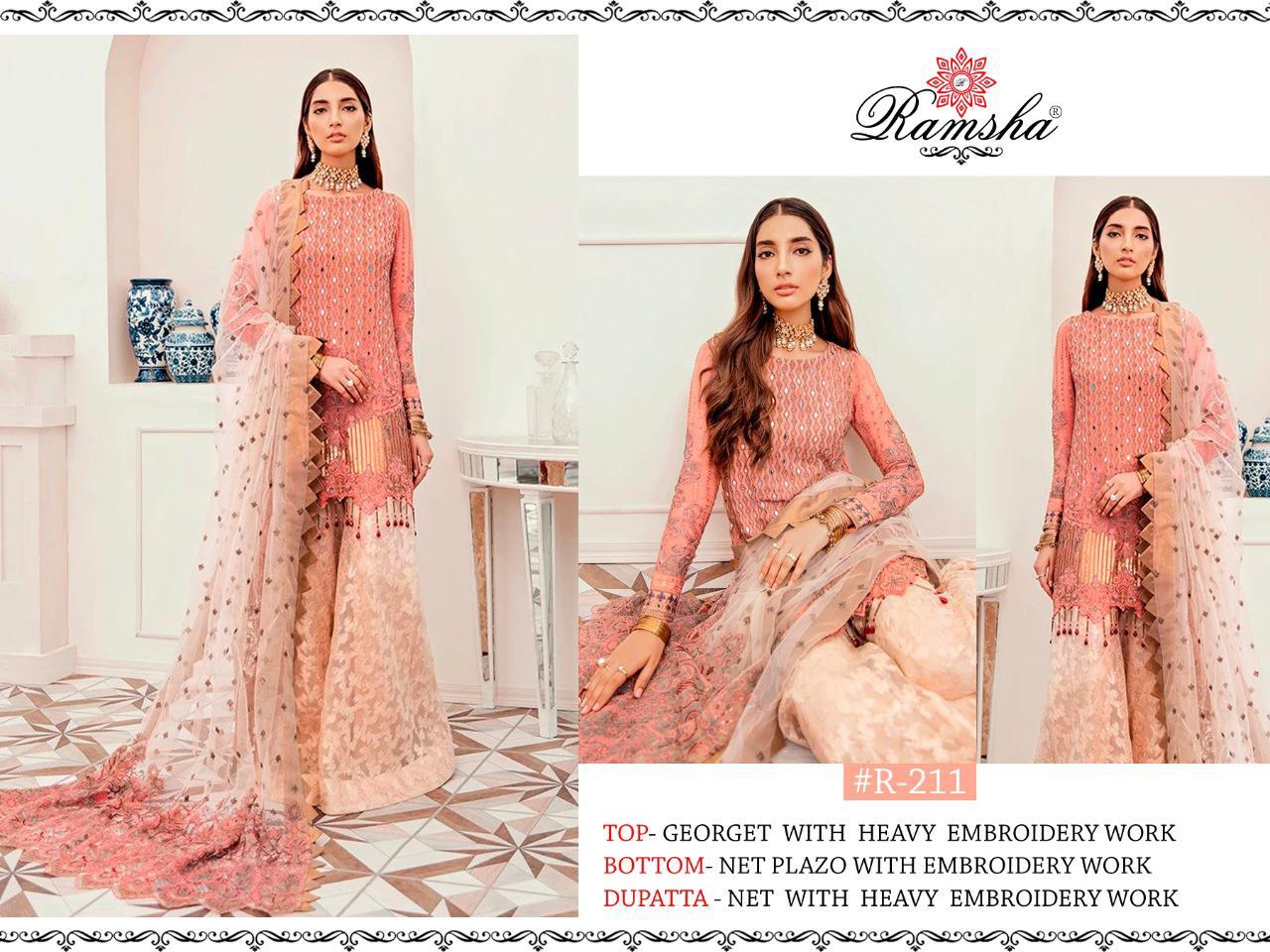 RAMSHA LAUNCH R208-R211 SERIES GEORGETTE BUTTERFLY NET WITH EMBROIDERY PAKISTANI SUITS