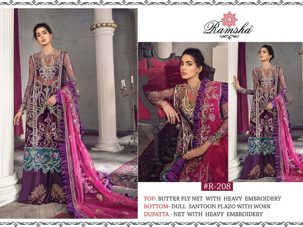RAMSHA LAUNCH R208-R211 SERIES GEORGETTE BUTTERFLY NET WITH EMBROIDERY PAKISTANI SUITS