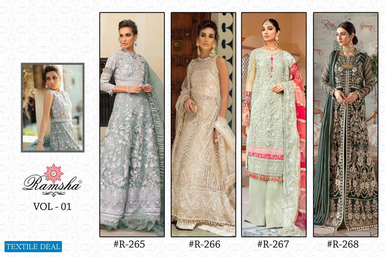 RAMSHA PRESENTS R265-R268 SERIES NET GEORGETTE EMBROIDERY WORK SALWAR SUITS