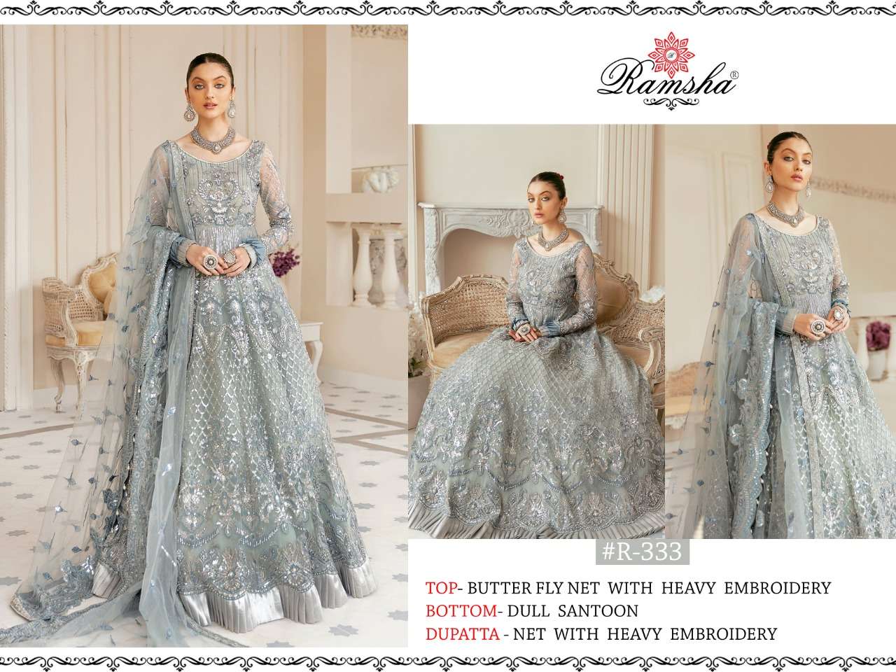 RAMSHA VOL 17 SERIES 331-334 NET WITH EMBROIDERY PAKISTANI SUITS