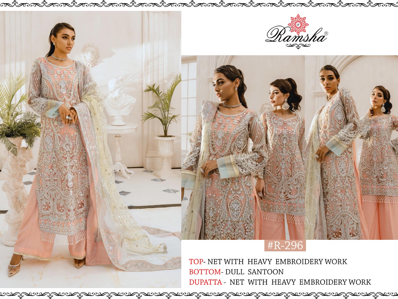 RAMSHA VOL 8 295-298 SERIES GEORGETTE NET EMBROIDERY PAKISTANI SUITS