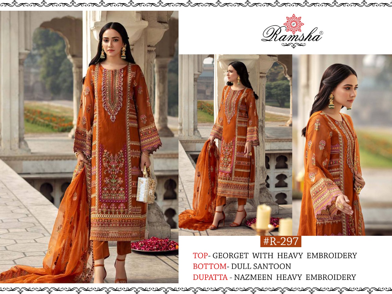 RAMSHA VOL 8 295-298 SERIES GEORGETTE NET EMBROIDERY PAKISTANI SUITS