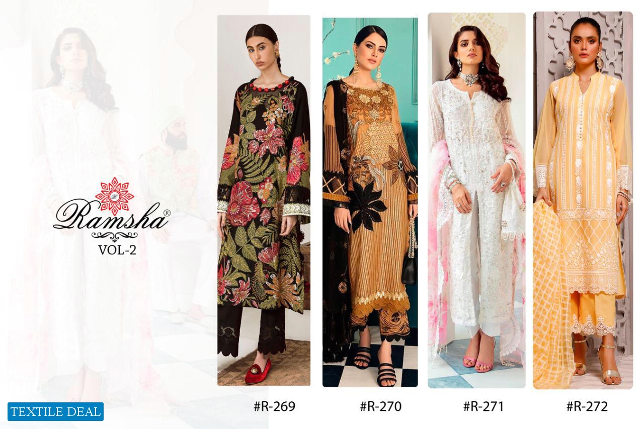 RAMSHA VOl-2 LAUNCH R269-R272 SERIES GEORGETTE EMBROIDERY PAKISTANI SUITS COLLECTIONS