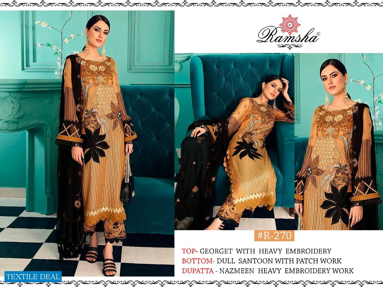 RAMSHA VOl-2 LAUNCH R269-R272 SERIES GEORGETTE EMBROIDERY PAKISTANI SUITS COLLECTIONS