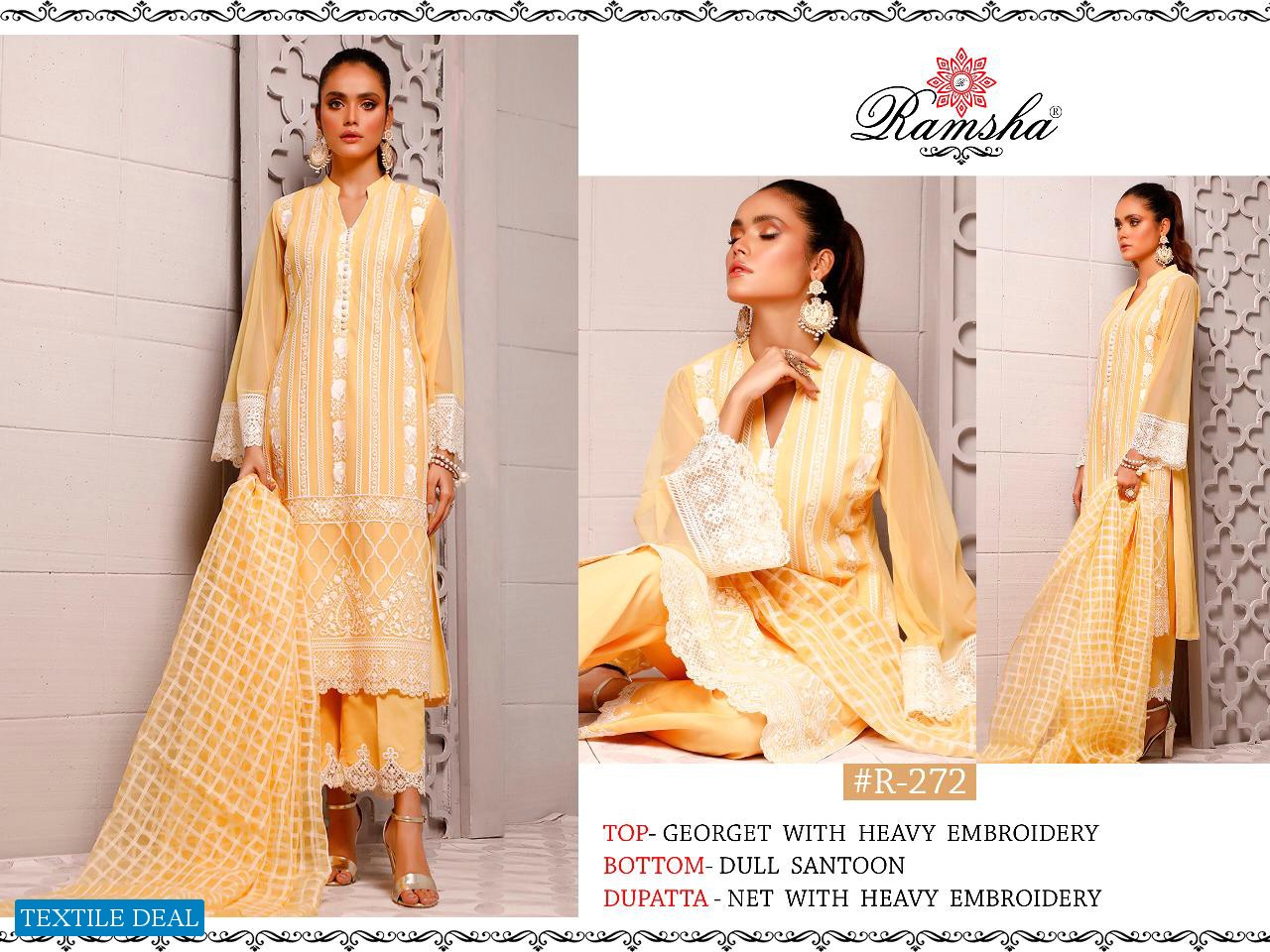 RAMSHA VOl-2 LAUNCH R269-R272 SERIES GEORGETTE EMBROIDERY PAKISTANI SUITS COLLECTIONS