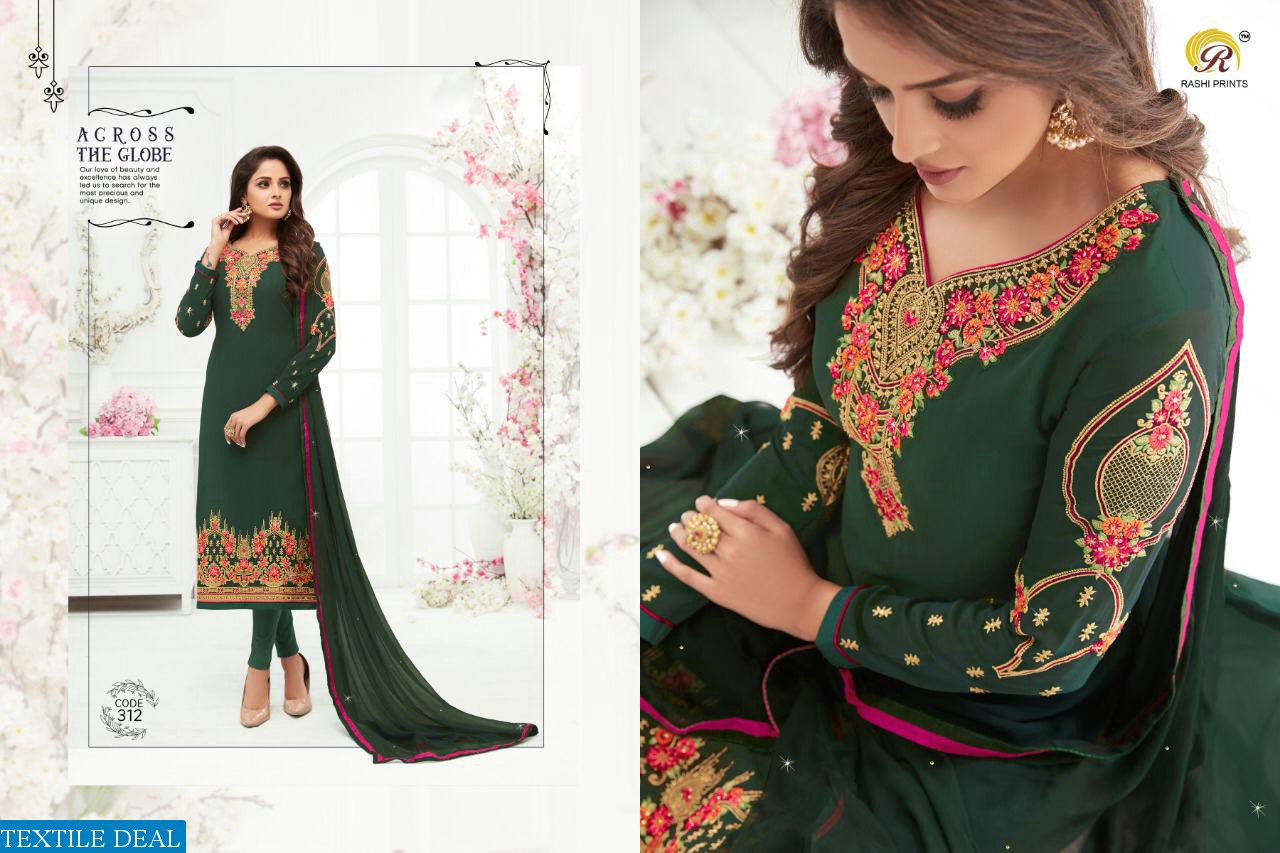 RASHI PRINTS LAUNCH PARI GEORGETTE WITH KASHMIRI WORK 331-338 SERIES SUIT COLLECTION
