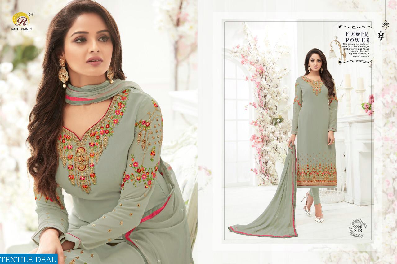 RASHI PRINTS LAUNCH PARI GEORGETTE WITH KASHMIRI WORK 331-338 SERIES SUIT COLLECTION