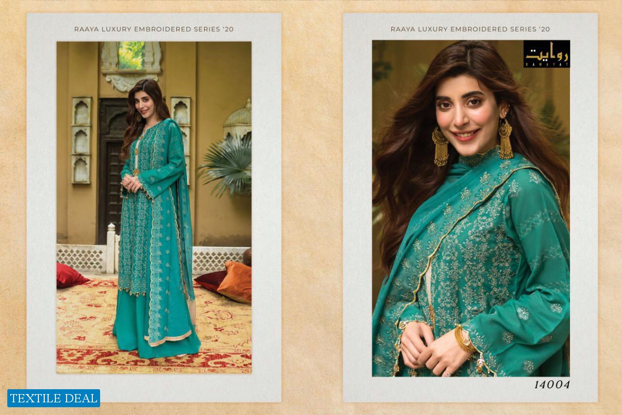RAWAYAT LAUNCH RAAYA PURE JAM SELF EMBROIDERY PAKISTANI SUITS