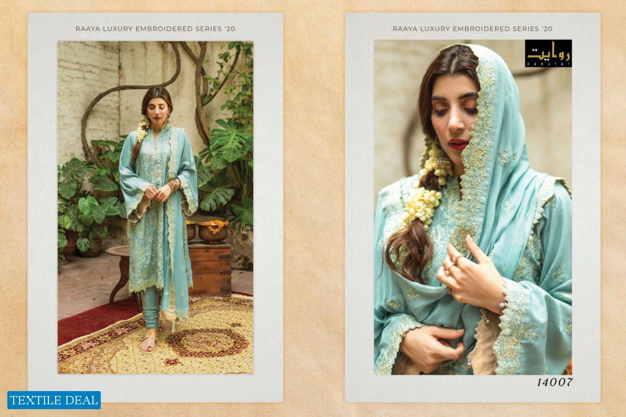 RAWAYAT LAUNCH RAAYA PURE JAM SELF EMBROIDERY PAKISTANI SUITS