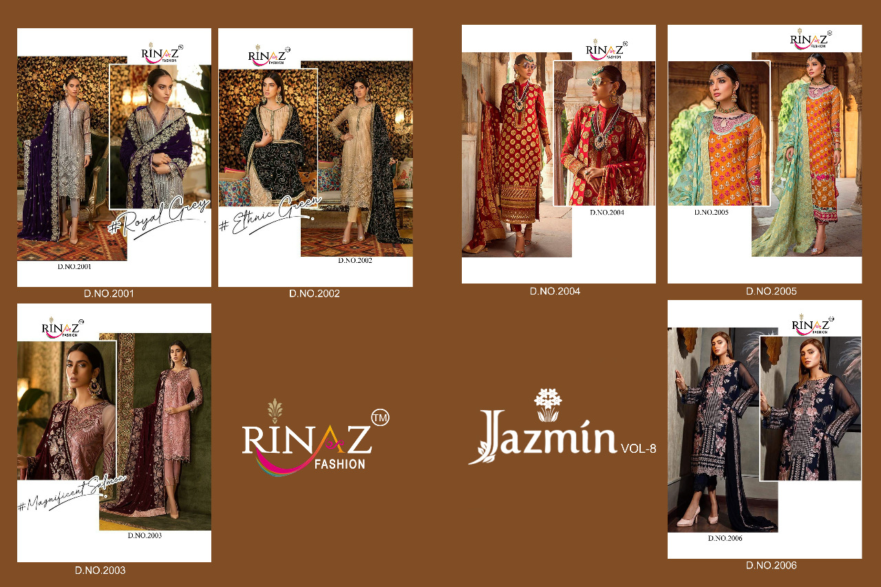 RINAZ FASHION JAZMIN VOL 8 GEORGETTE EMBROIDERY PAKISTANI DRESS MATERIALS