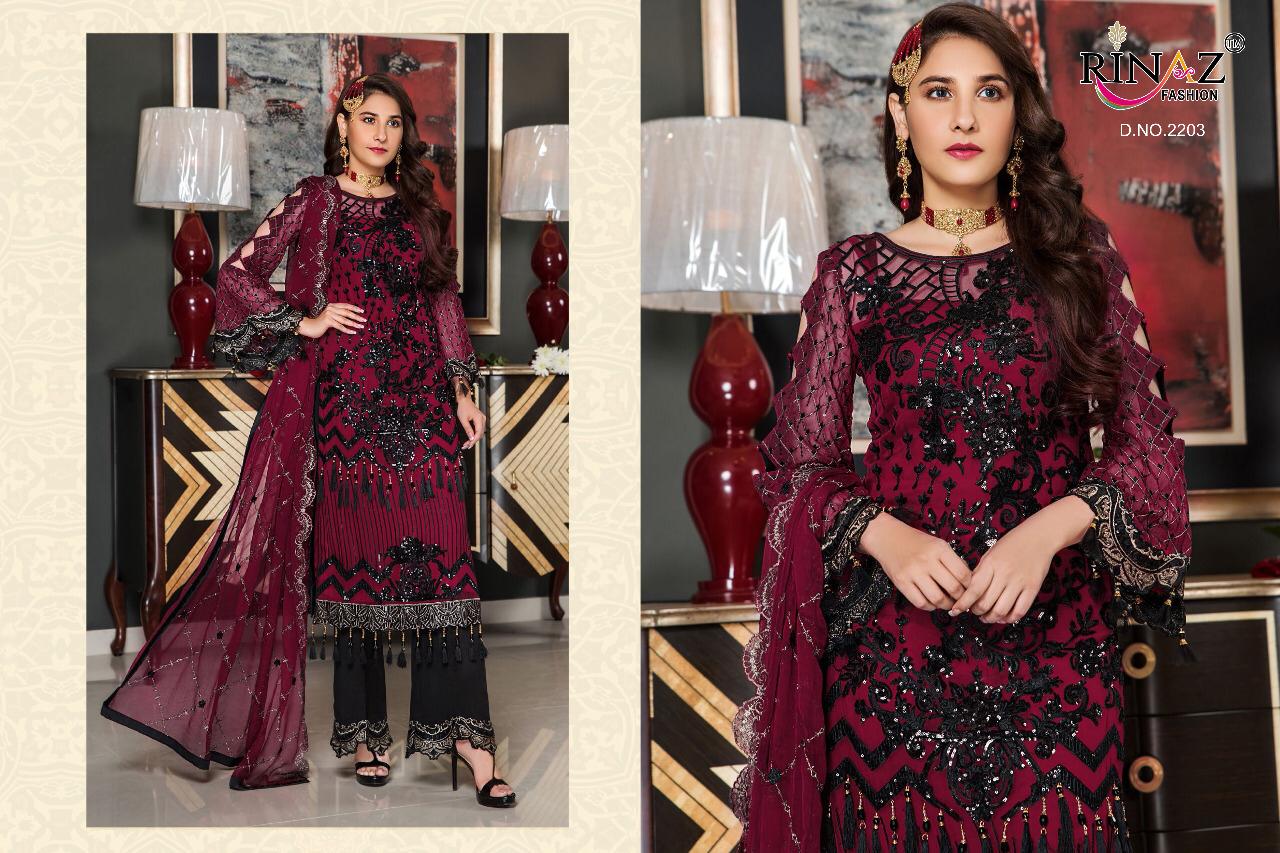 RINAZ FASHION MARYAMS GOLD GEORGETTE PAKISTANI STYLE EMBROIDERED SUITS