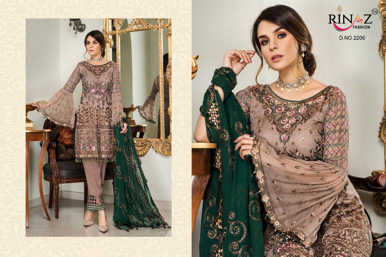 RINAZ FASHION MARYAMS GOLD GEORGETTE PAKISTANI STYLE EMBROIDERED SUITS