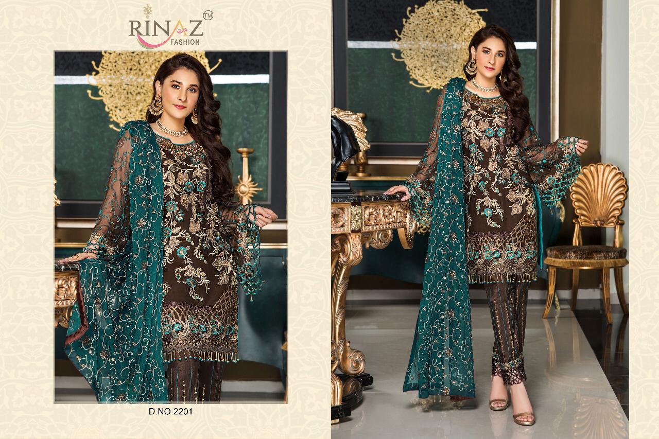 RINAZ FASHION MARYAMS GOLD GEORGETTE PAKISTANI STYLE EMBROIDERED SUITS