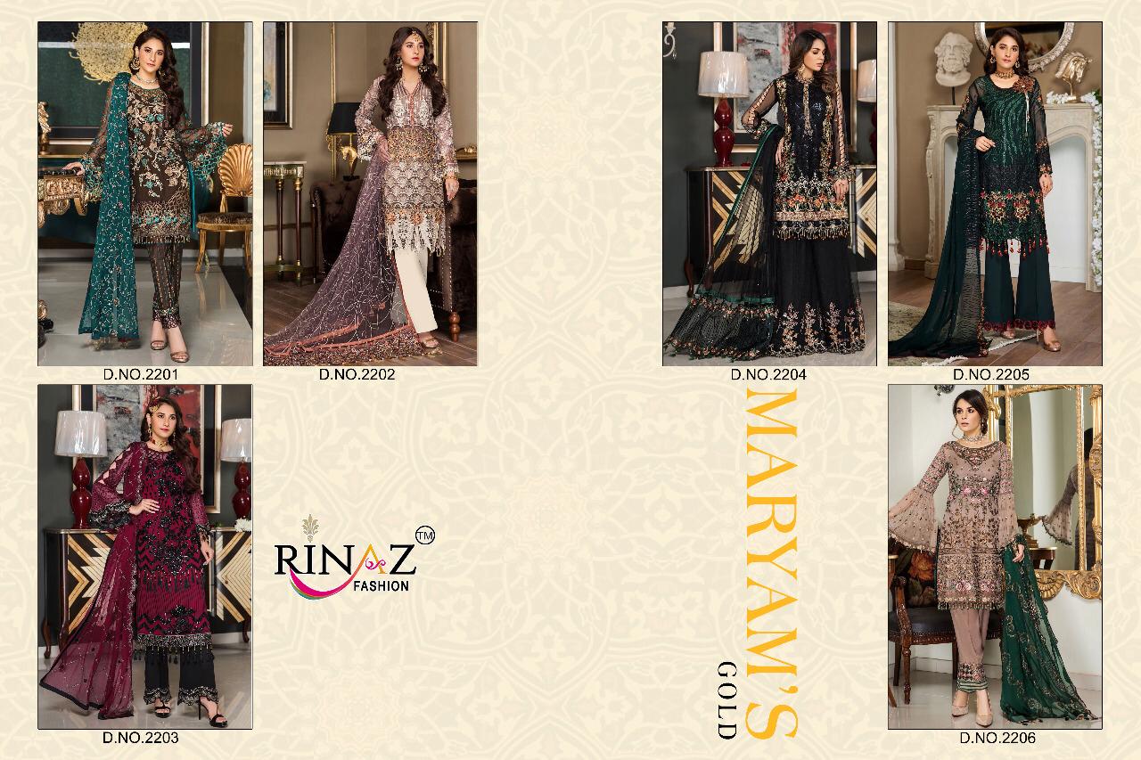 RINAZ FASHION MARYAMS GOLD GEORGETTE PAKISTANI STYLE EMBROIDERED SUITS