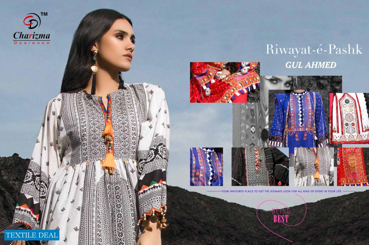 RIWAYAT E PASHK GUL AHMED BY CHARIZMA JAM COTTON PAKISTANI DRESS MATERIALS