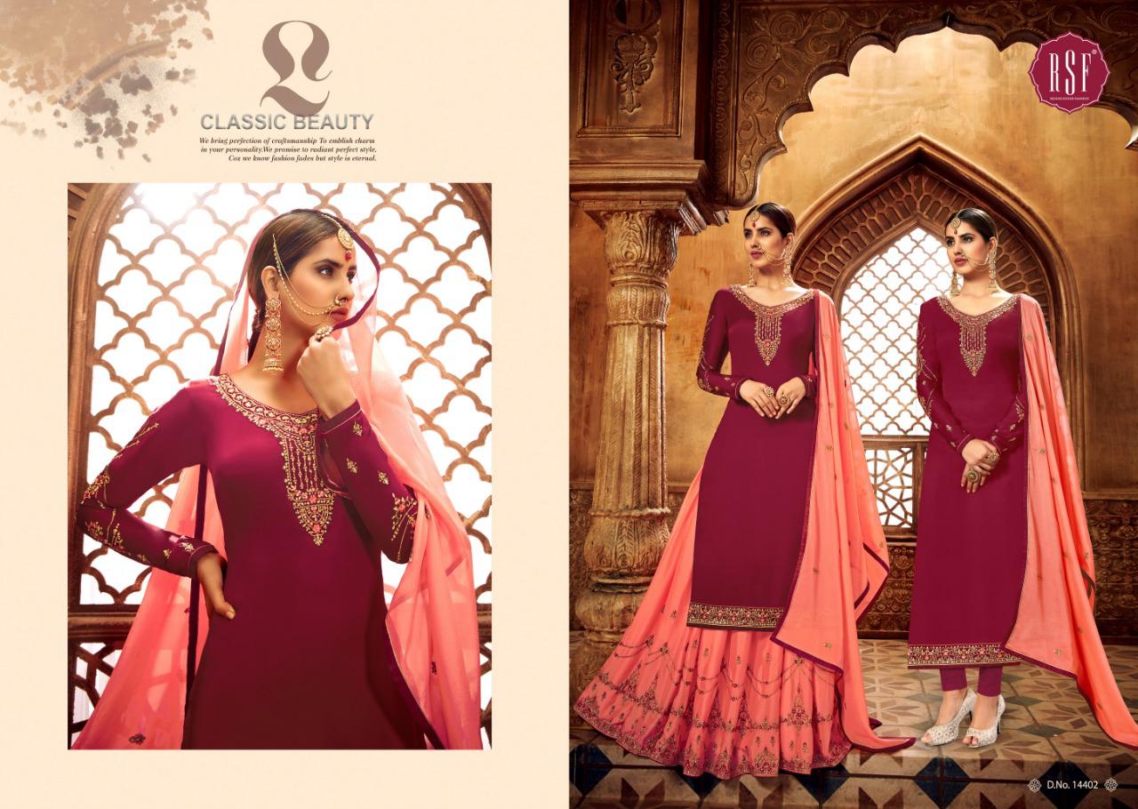 RSF PRESENT MANDORA SATIN GEORGETTE SILK LONG SUIT WITH GHAGHRA STYLE COLLECTION