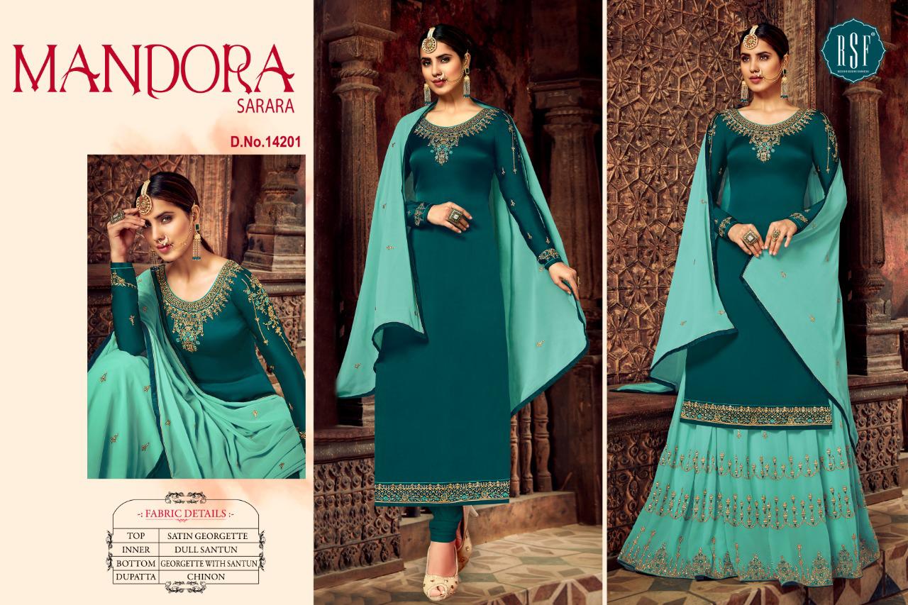 RSF PRESENT MANDORA SATIN GEORGETTE SILK LONG SUIT WITH GHAGHRA STYLE COLLECTION