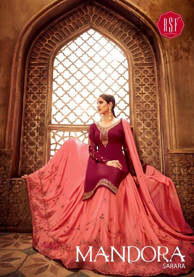 RSF PRESENT MANDORA SATIN GEORGETTE SILK LONG SUIT WITH GHAGHRA STYLE COLLECTION