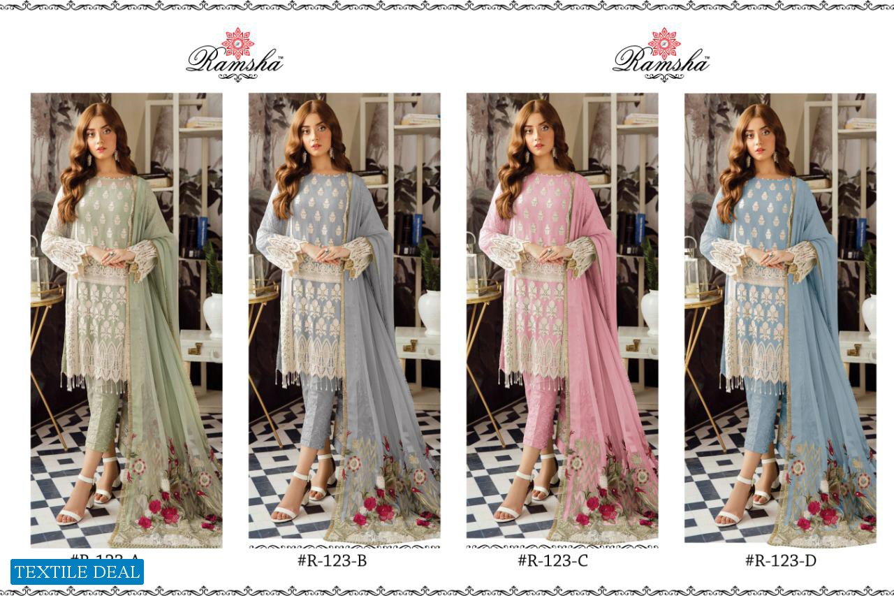 Ramsha R-123 Colour Wholesale Pakistani Salwar Kameez