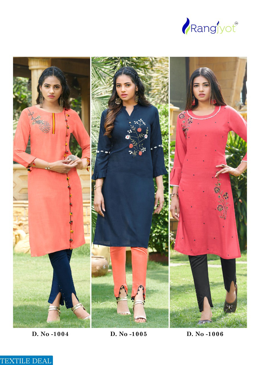 Rangjyot Kayaa Vol-1 Wholesale Reyon Kurti With Pant Catalogs