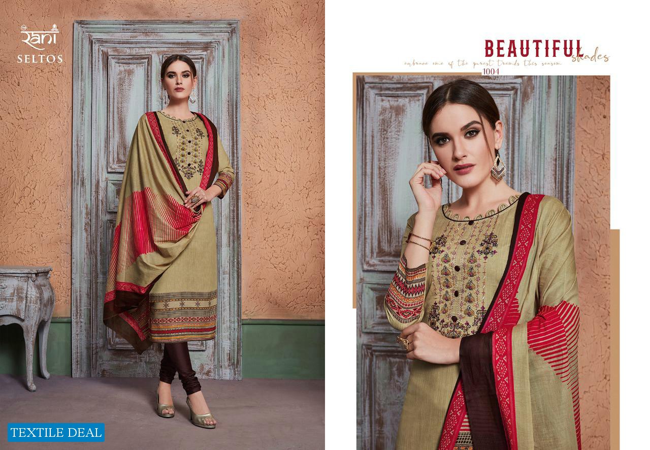 Rani Seltos Pure Cambric print With work Dress Material