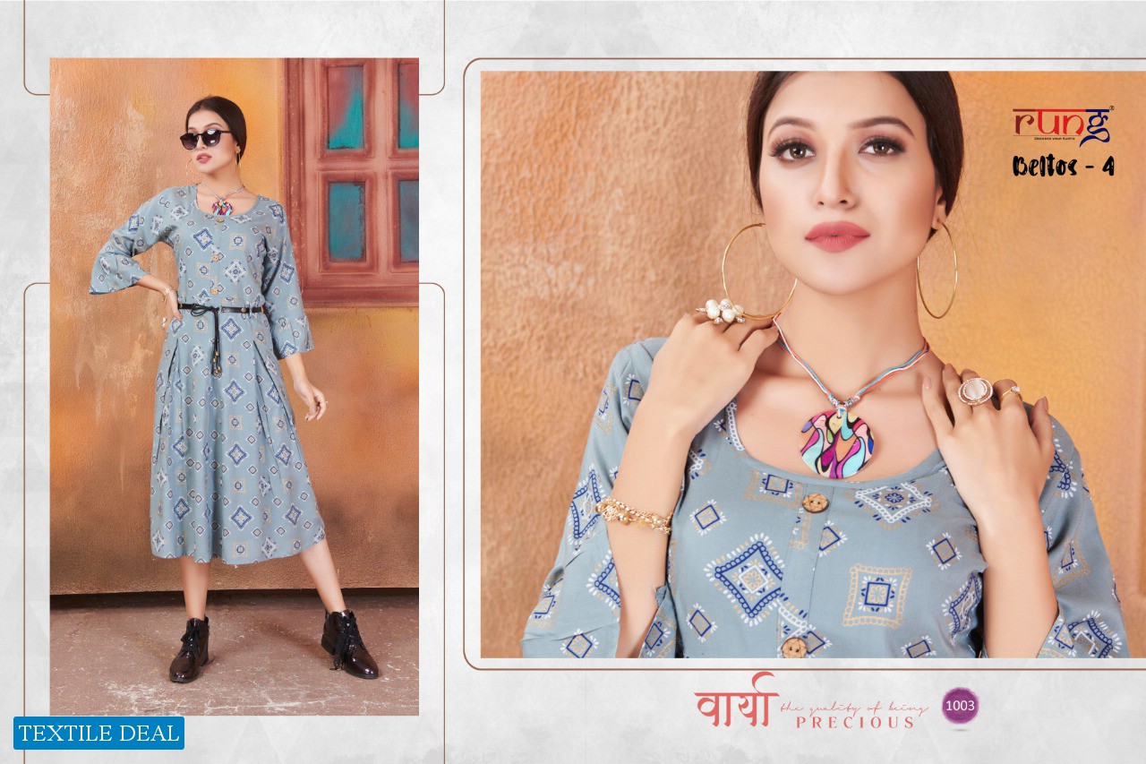 Rung Beltos Vol-4 Wholesale Full Stitched Kurti With Belts