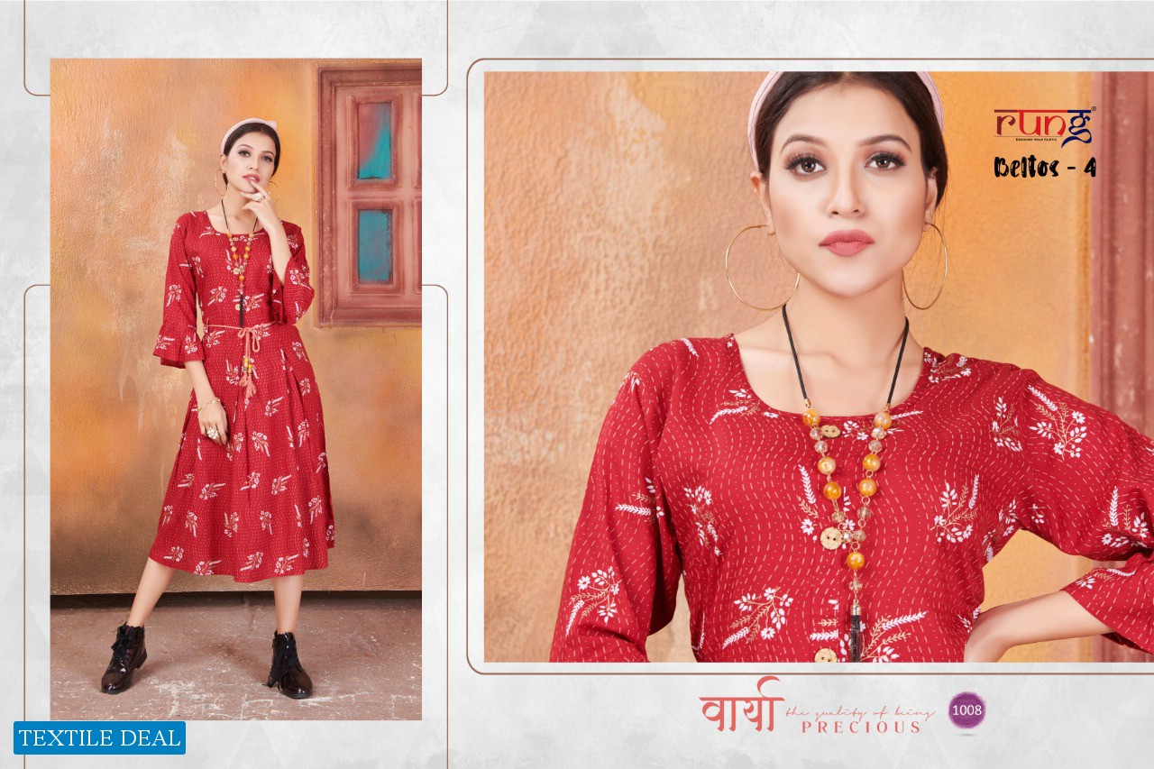 Rung Beltos Vol-4 Wholesale Full Stitched Kurti With Belts