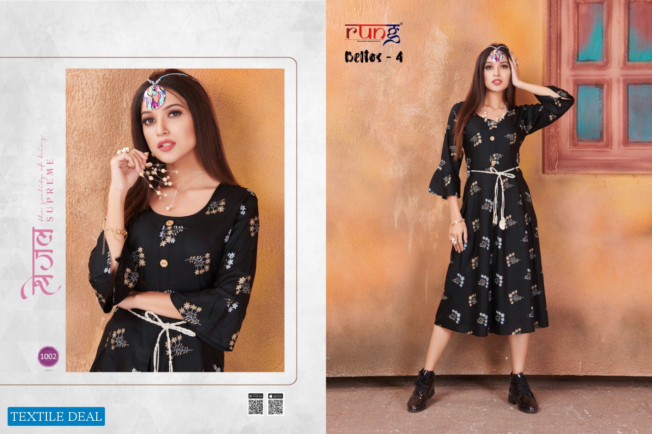 Rung Beltos Vol-4 Wholesale Full Stitched Kurti With Belts